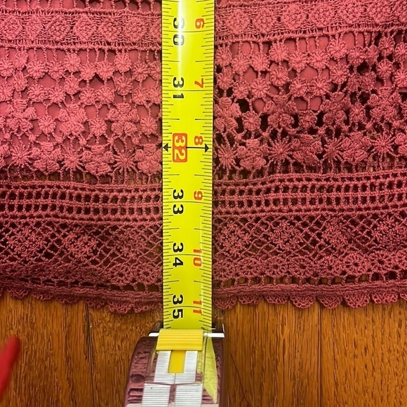 Anthropologie Zero to Sky Fringed Lace Boho Burgundy Tunic Dress Size Small - Picture 13 of 13